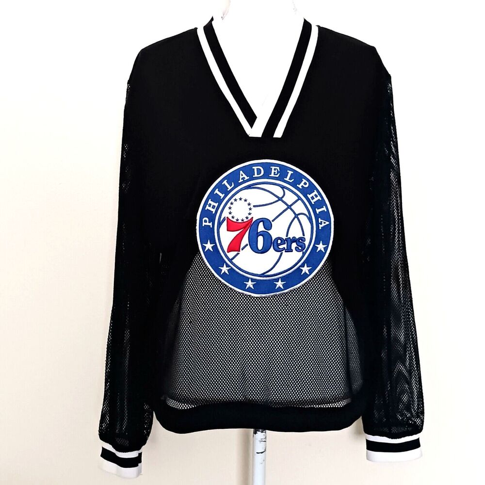 FISLL Philadelphia 76ers Ladies Mesh Fishnet Jersey Top XL Blk Lg Logo Patch